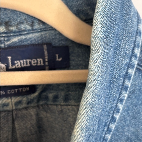 Ralph Lauren Blue Denim Casual button down Shirt LARGE - Picture 5 of 9